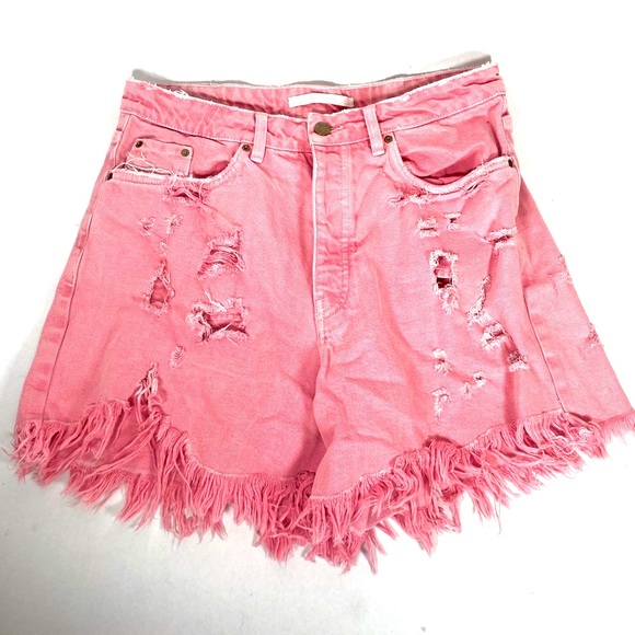 Zara Trafaluc Pink Demin Shorts Size 10 - Picture 1 of 5